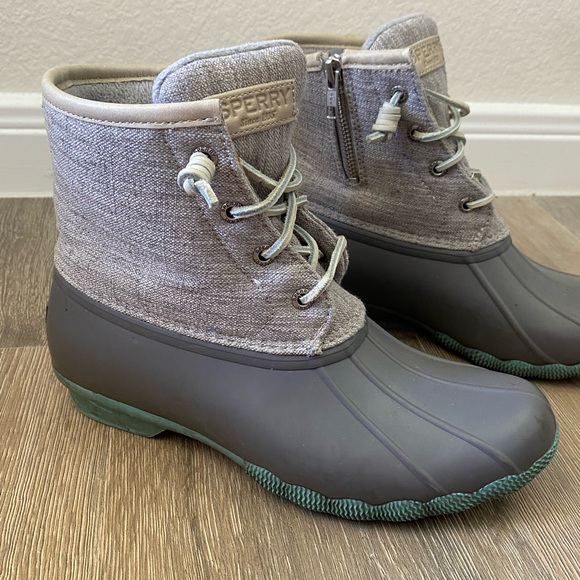 Sperry Gray and Green Duck Boots - Picture 3 of 11